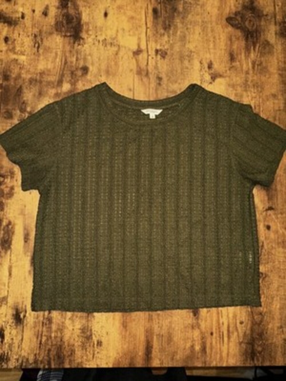 Max Studio London Olive Green Ribbed Textured Crop Top